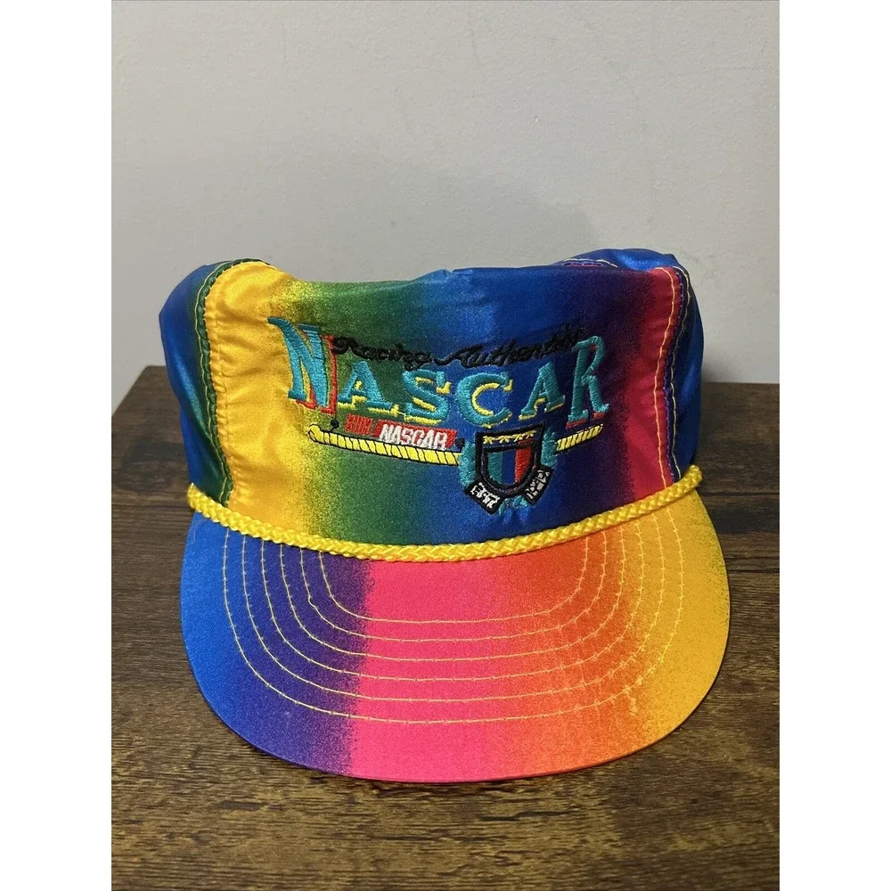 VTG 80s/90s NASCAR Racing Authentics Corded Rainbow/Tie Dye Hat OTTO‎ RARE